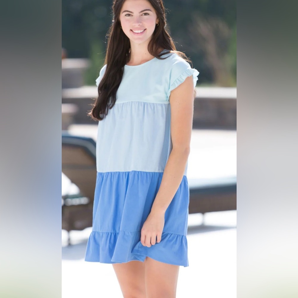 Women’s Simply Southern Color block ruffle tiered dress - Picture 2 of 8
